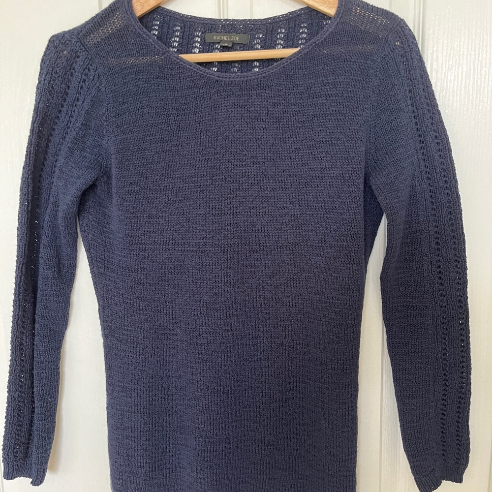 Rachel Zoe Open Knit Sweater Navy Blue M Small